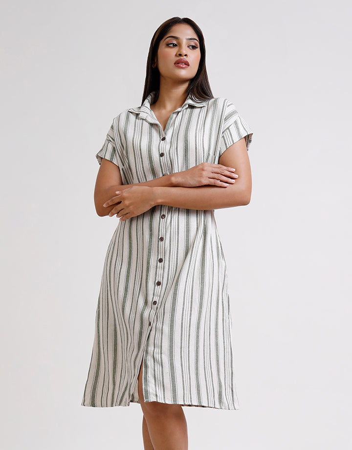 Button Up Shirt Waist Belted Dress