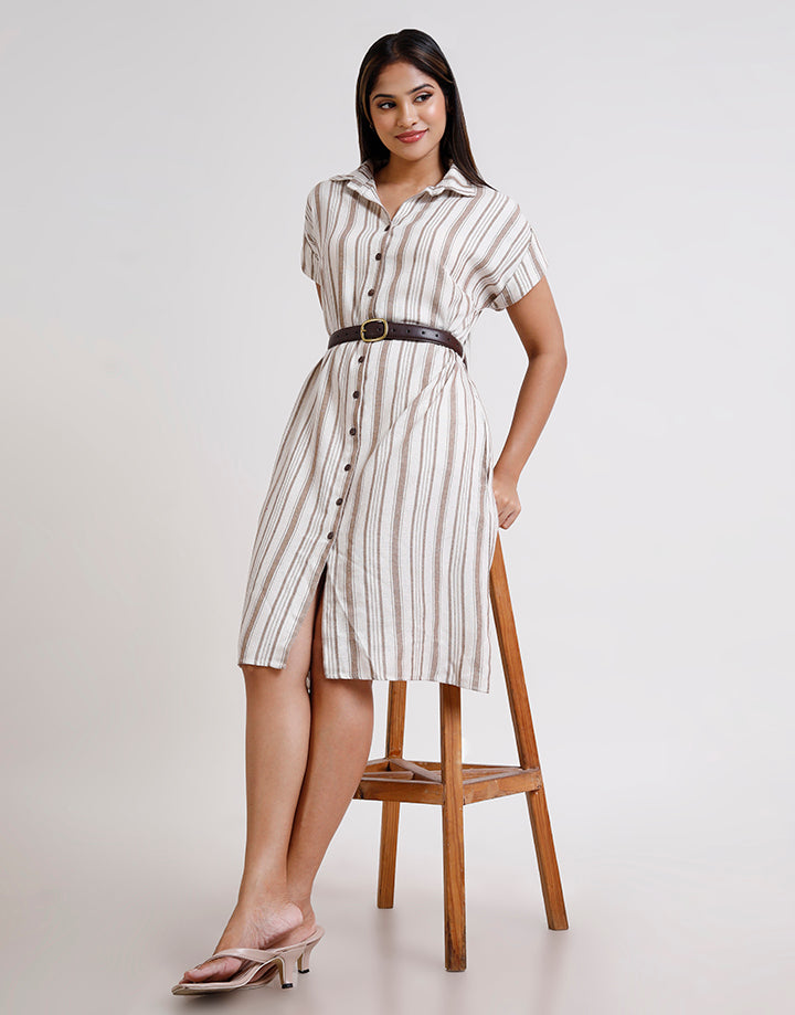 Button Up Shirt Waist Belted Dress