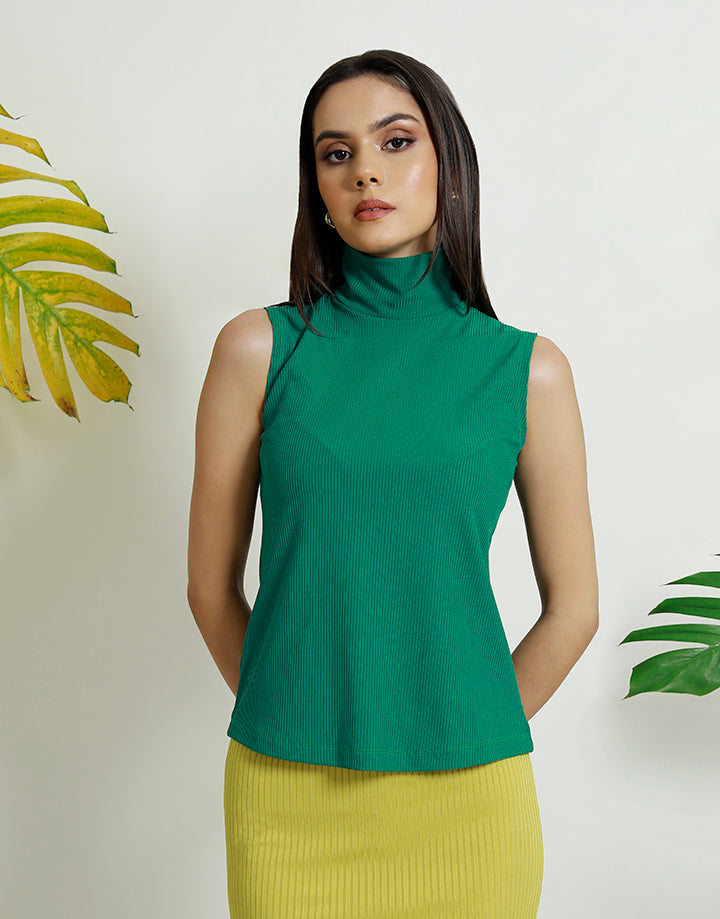 Sleeveless High Neck Rib Top