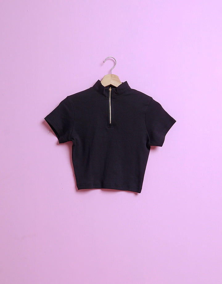 Short Sleeve Front Zipper Top