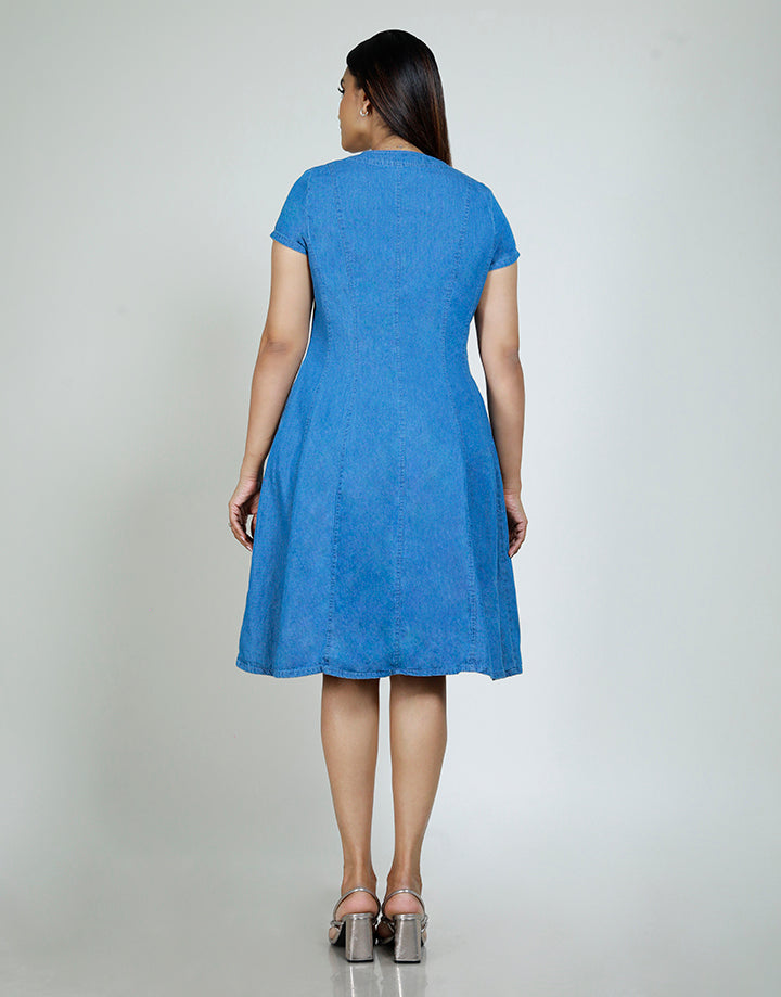 Short Sleeve V Neck Button Down Panel Dress