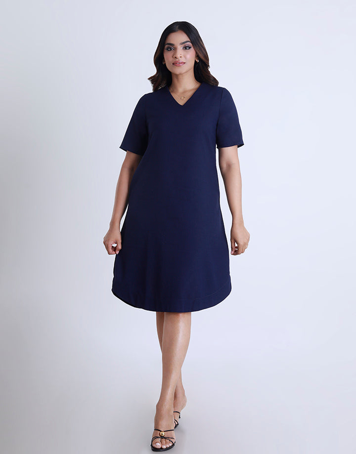 Short Sleeves A-Line Dress with Pocket