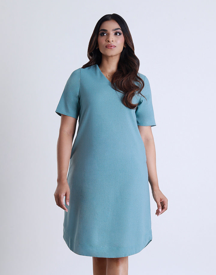 Short Sleeves A-Line Dress with Pocket