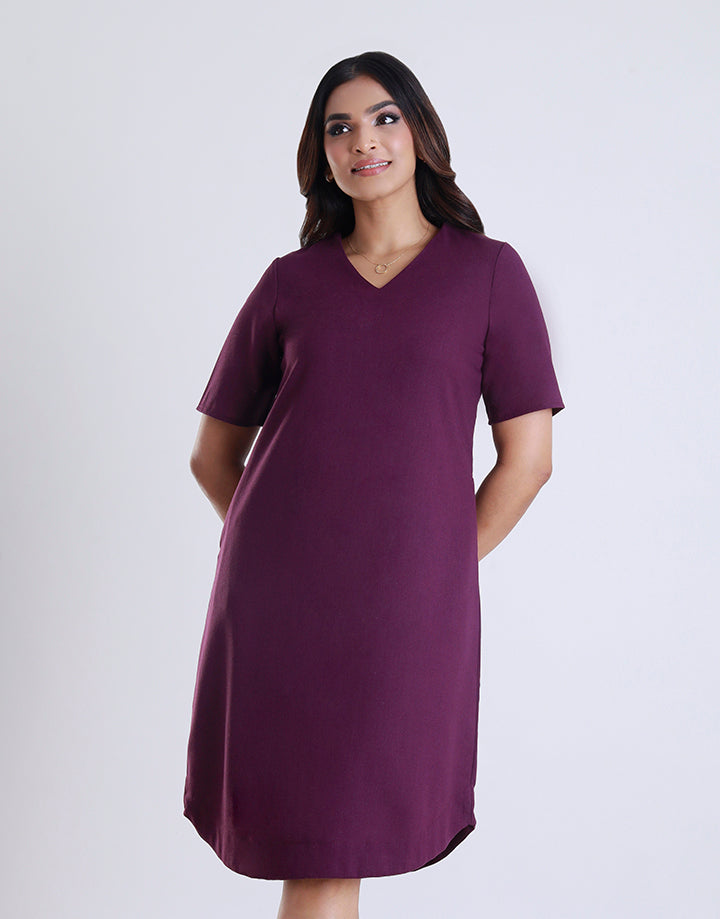 Short Sleeves A-Line Dress with Pocket