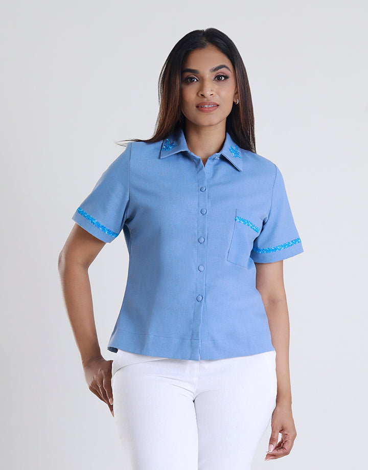 Short Sleeves Blouse with Embroidered