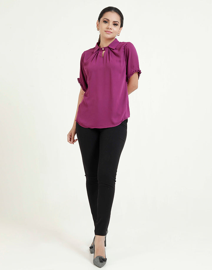 Short Sleeves Blouse with Frill Detail