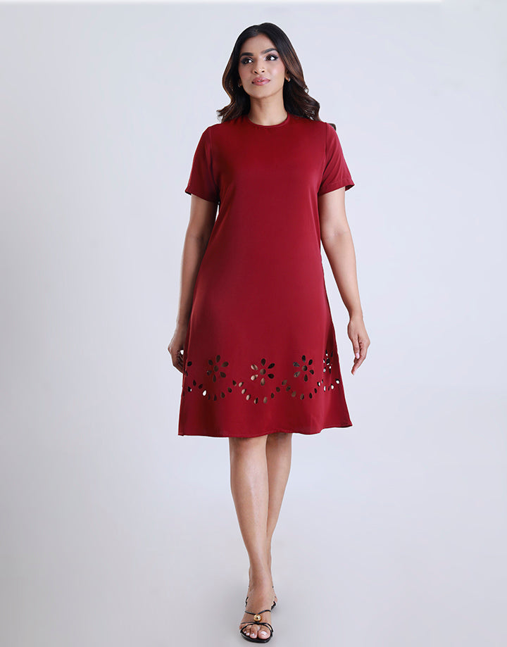Short Sleeves Dress with Laser Cut