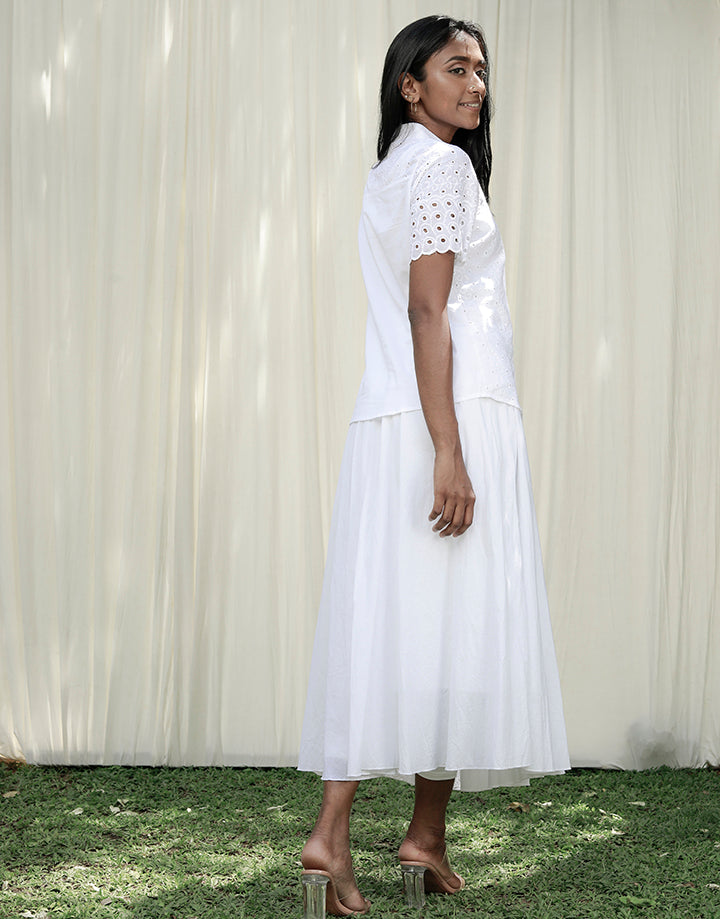 Short Sleeves White Blouse in Cut Lawn