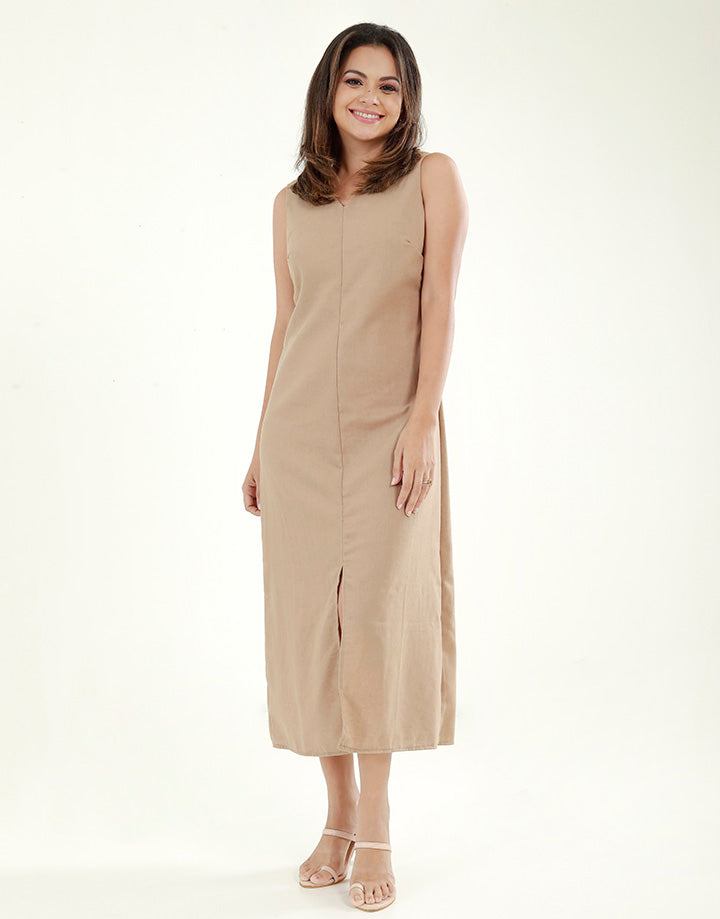 Sleeveless Linen Dress with Front Slit