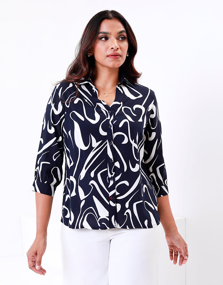 ¾ Sleeves Blouse with Fabric Print