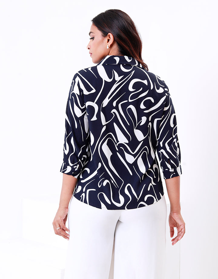 ¾ Sleeves Blouse with Fabric Print