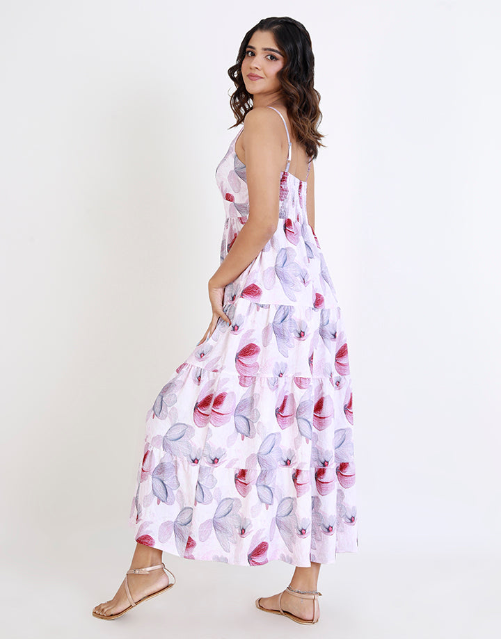 Smocked V-Neck Strappy Dress