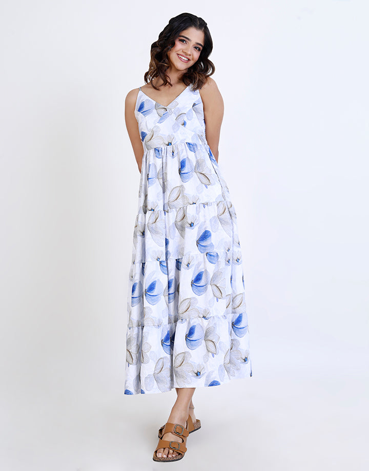 Smocked V-Neck Strappy Dress