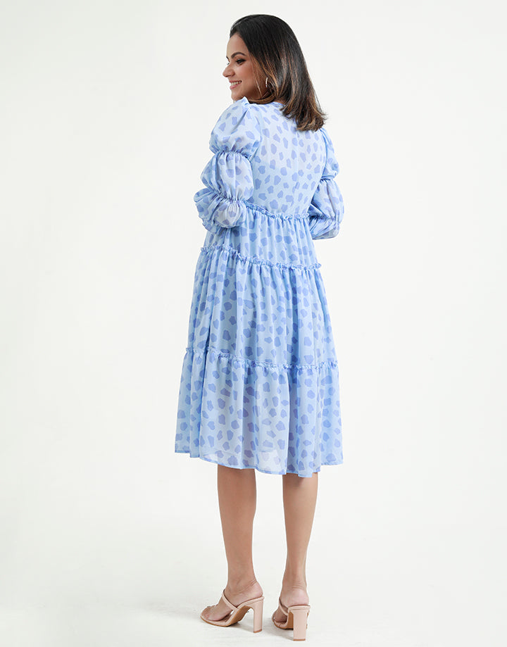 Tiered Printed Dress with Marie Sleeves