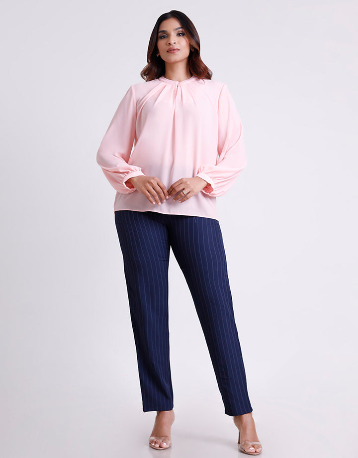 Chinese Collar Blouse with Pleat Detail