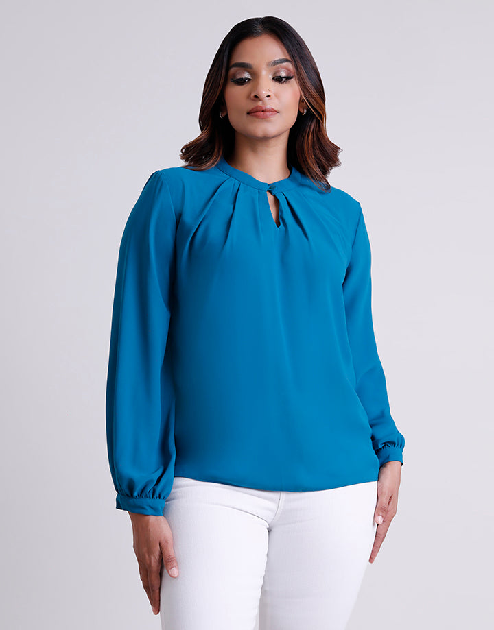 Chinese Collar Blouse with Pleat Detail