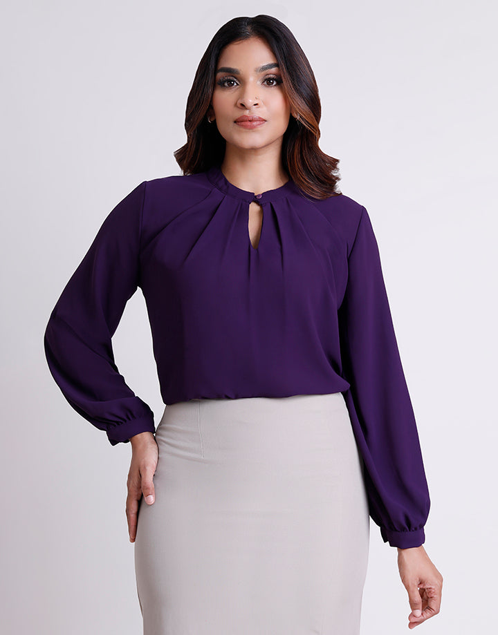 Chinese Collar Blouse with Pleat Detail