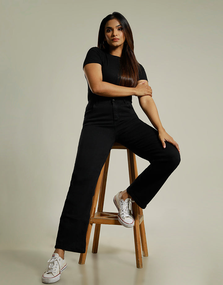 MOODS Black Denim Pant with Side Pockets