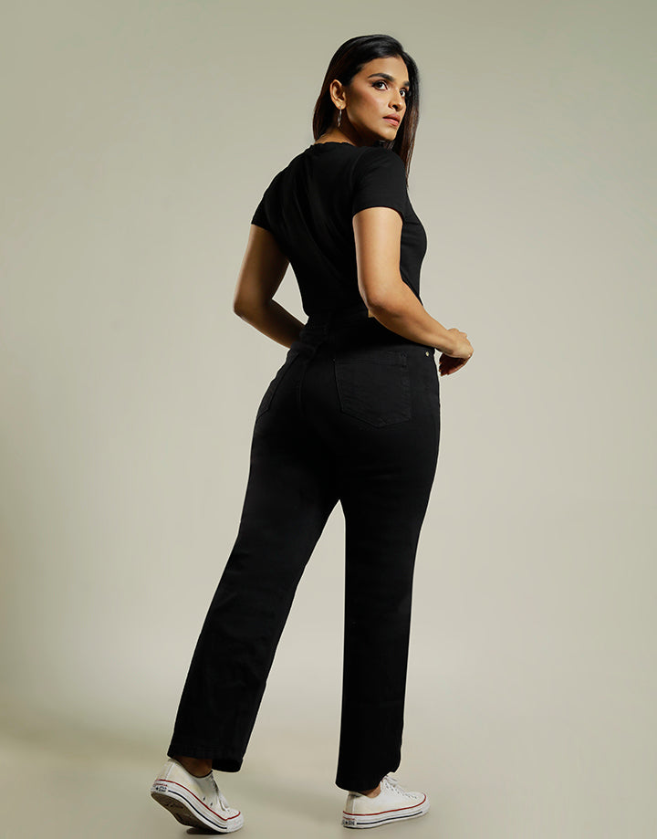 MOODS Black Denim Pant with Side Pockets