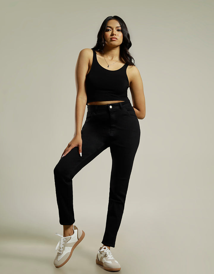 MOODS Black Denim Pant with Side Pockets