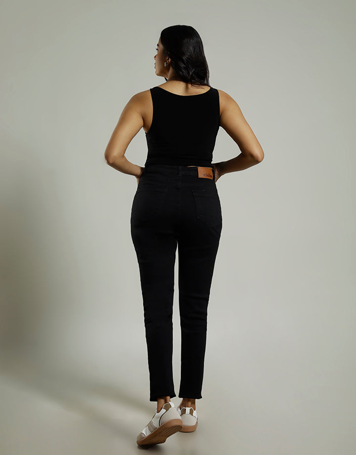MOODS Black Denim Pant with Side Pockets