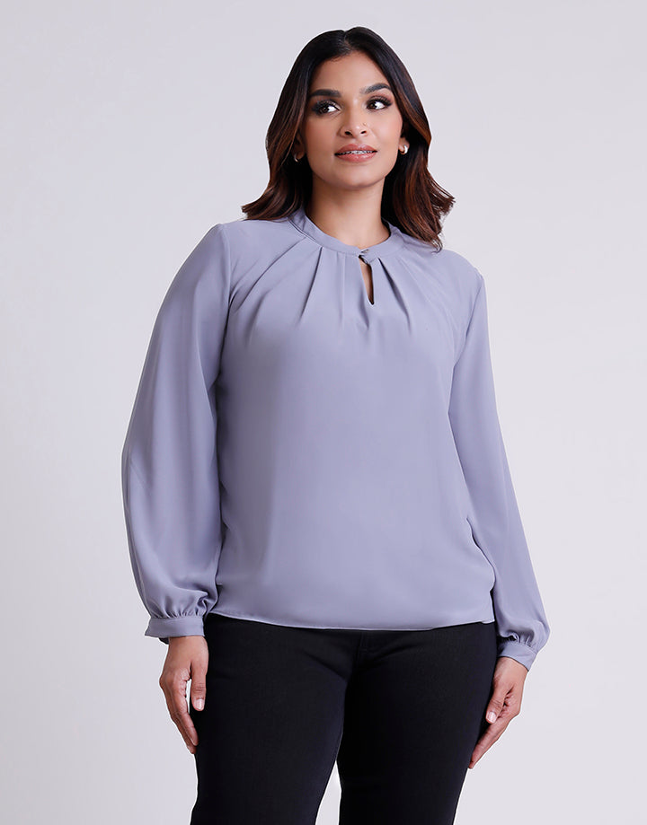 Chinese Collar Blouse with Pleat Detail
