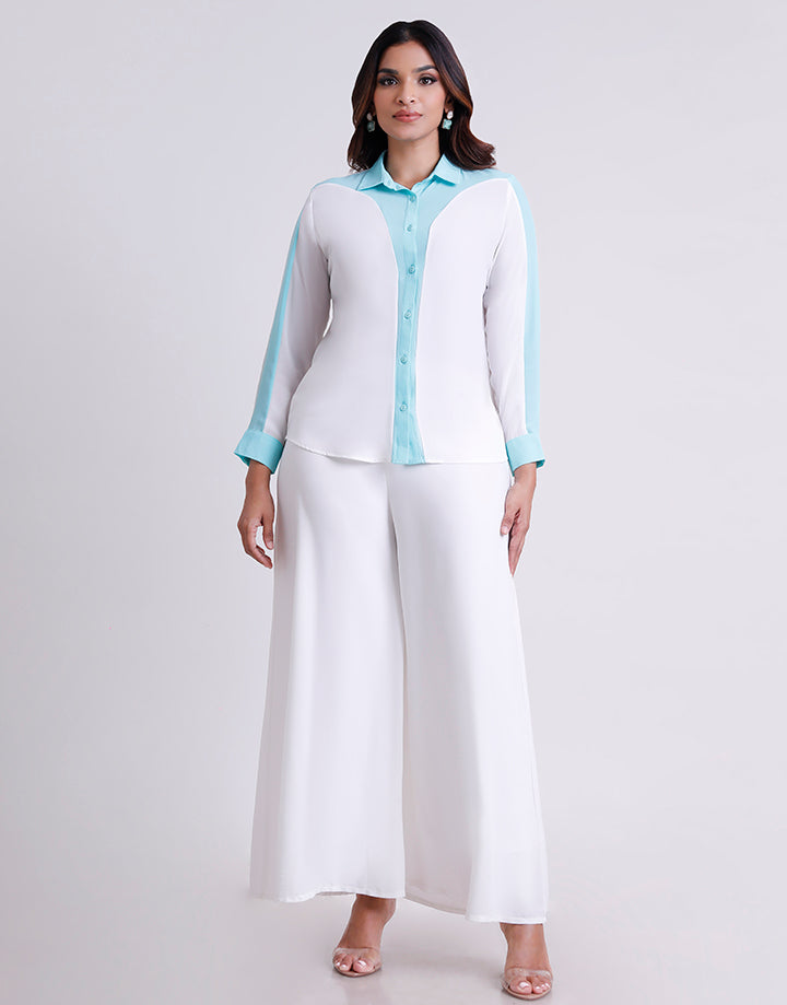 Long Sleeve Colour Block Button Down Blouse