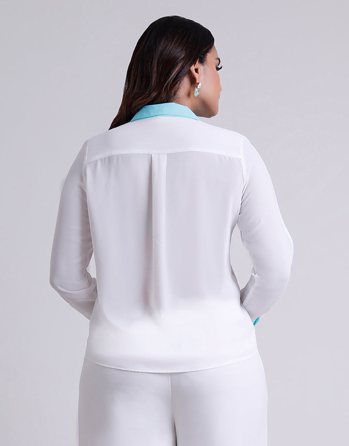 Long Sleeve Colour Block Button Down Blouse