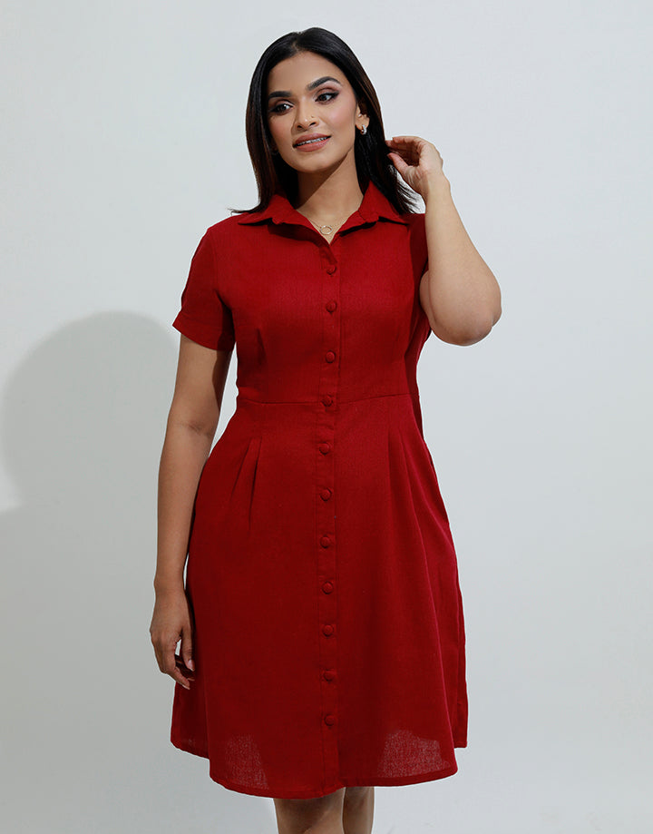 Button Down Front Pleat Dress