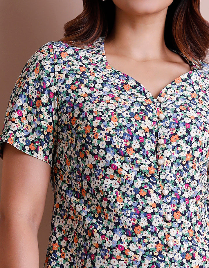 Floral Printed Short Sleeve Blouse