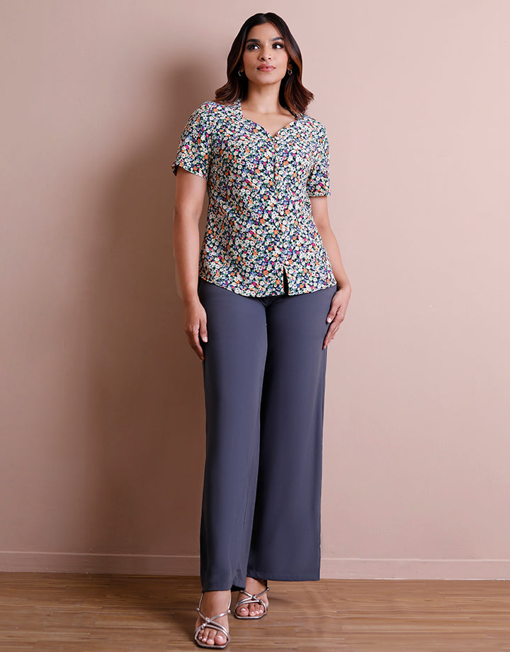 Floral Printed Short Sleeve Blouse