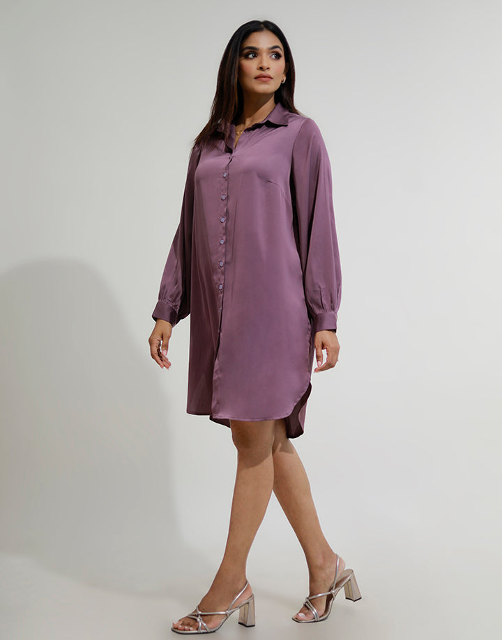 Long Sleeve Shirt Dress with High Low Hem
