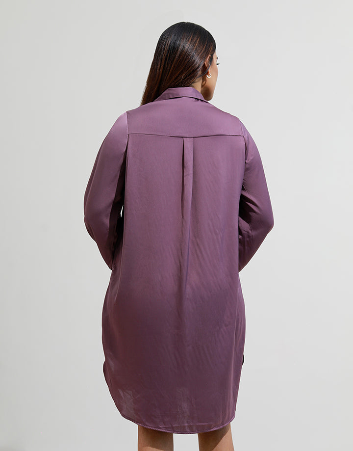 Long Sleeve Shirt Dress with High Low Hem