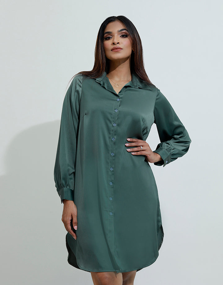 Long Sleeve Shirt Dress with High Low Hem