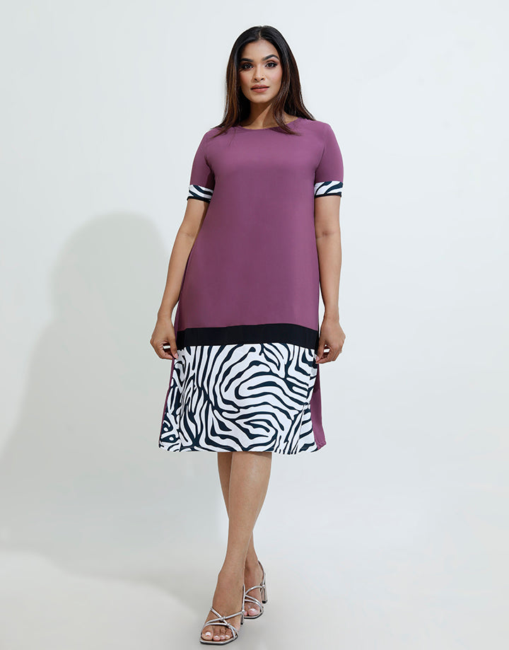 Midi Length Dress with Print Detail