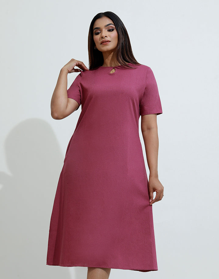 Short Sleeve Dress with Front Keyhole