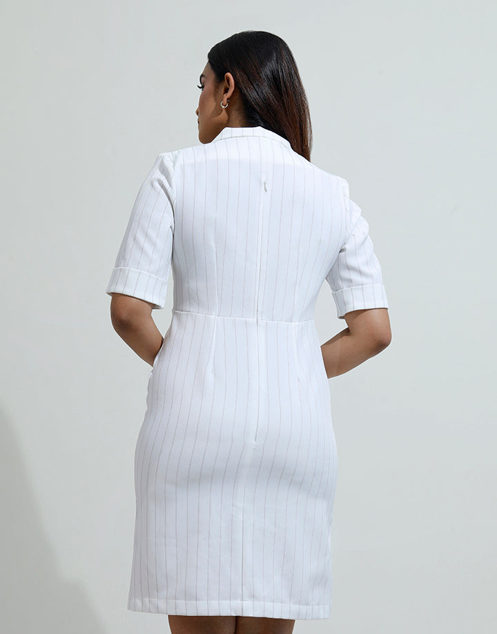Elbow Sleeve Dress with Notch Collar