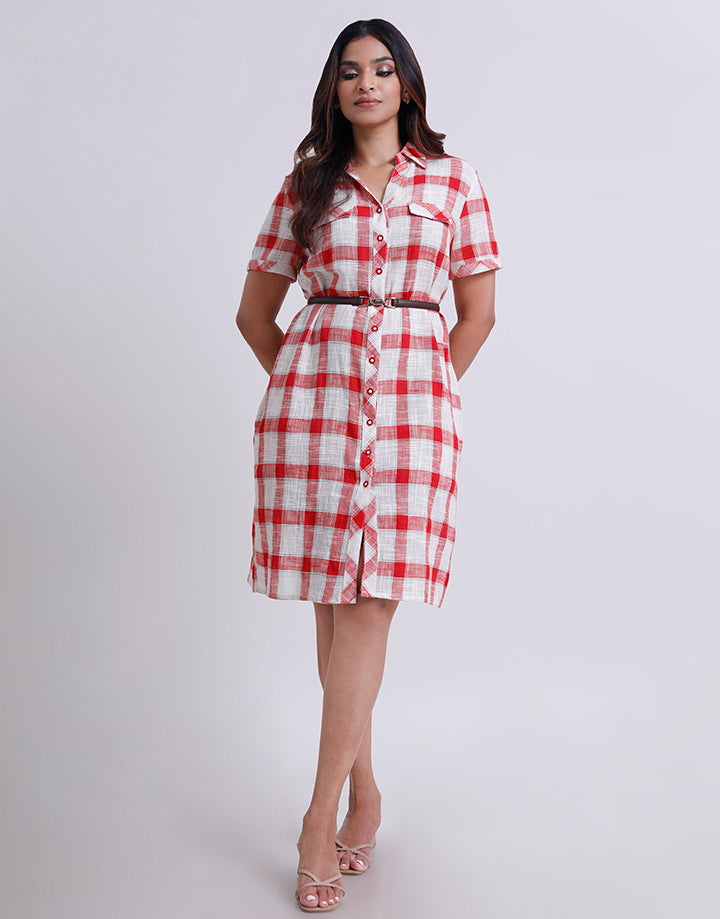 Checked Shirt Dress with Flap Detail