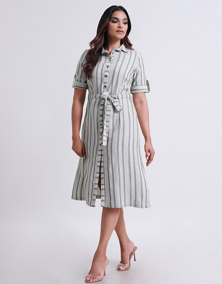 Tab Sleeve Stand Collar Dress