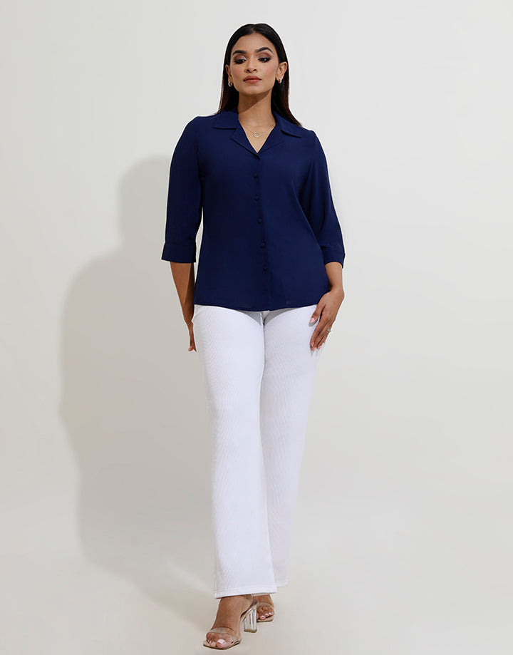 Cuban Collared Blouse with 3/4 Sleeve