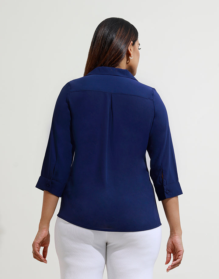 Cuban Collared Blouse with 3/4 Sleeve