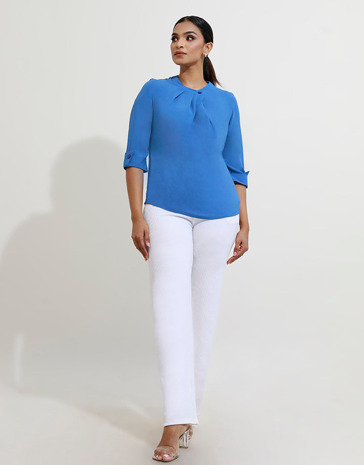 3/4 Sleeve Blouse with Pleat Detail