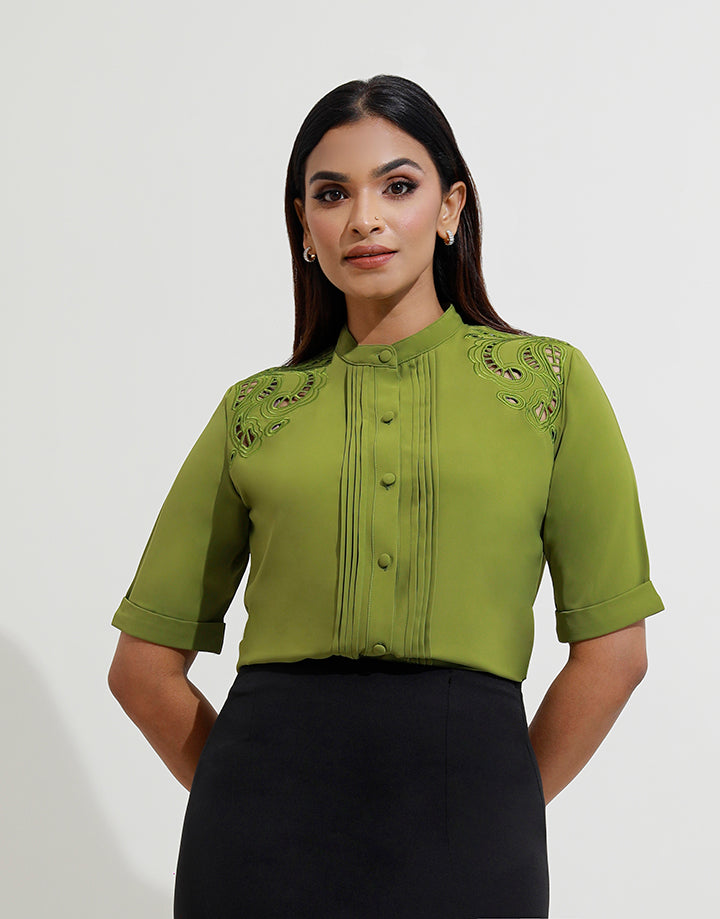 Cutwork Embroidered Pintuck Blouse