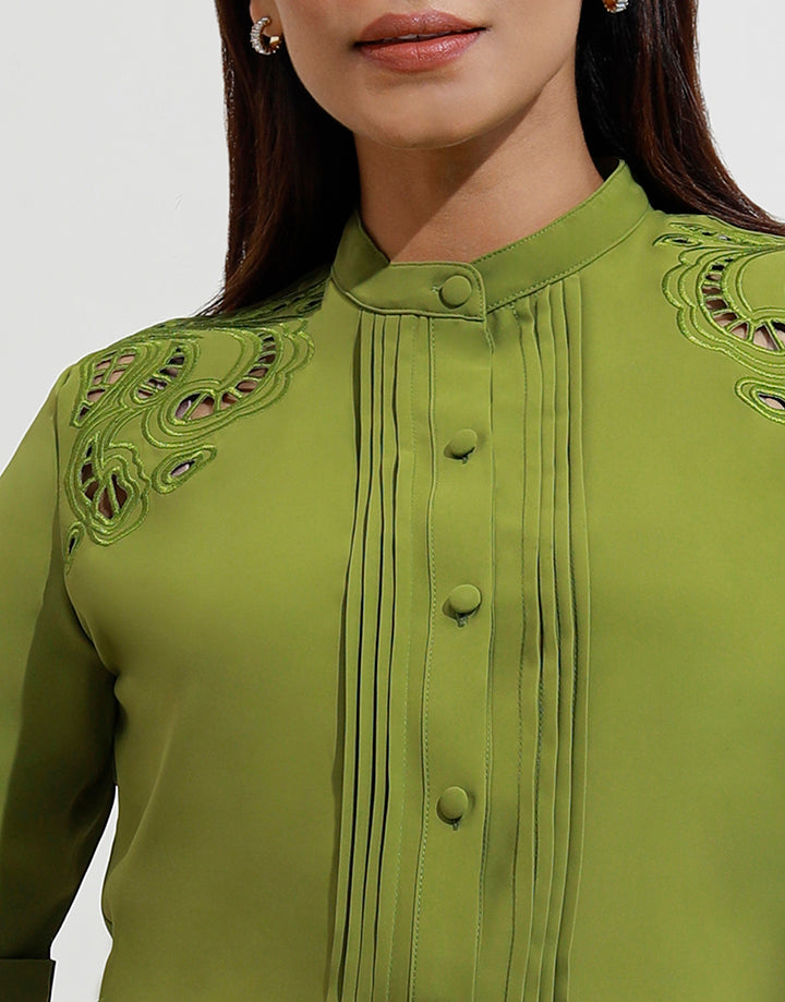 Cutwork Embroidered Pintuck Blouse