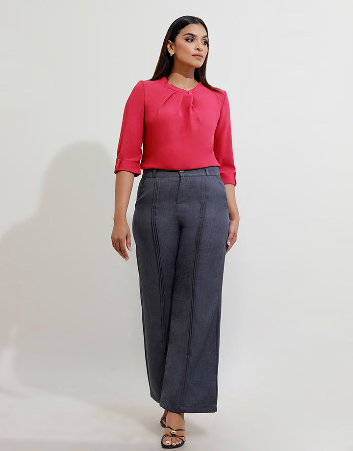 3/4 Sleeve Blouse with Pleat Detail