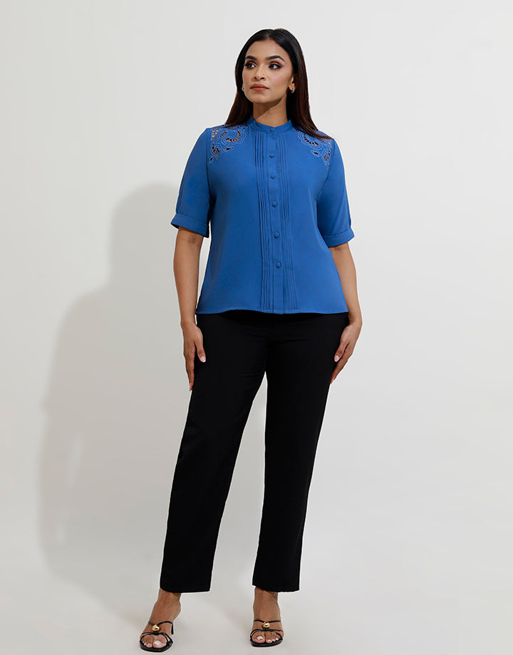 Cutwork Embroidered Pintuck Blouse