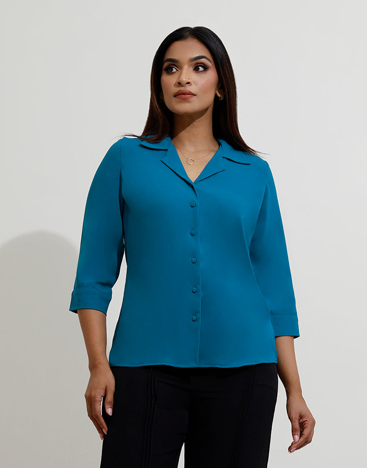 Cuban Collared Blouse with 3/4 Sleeve