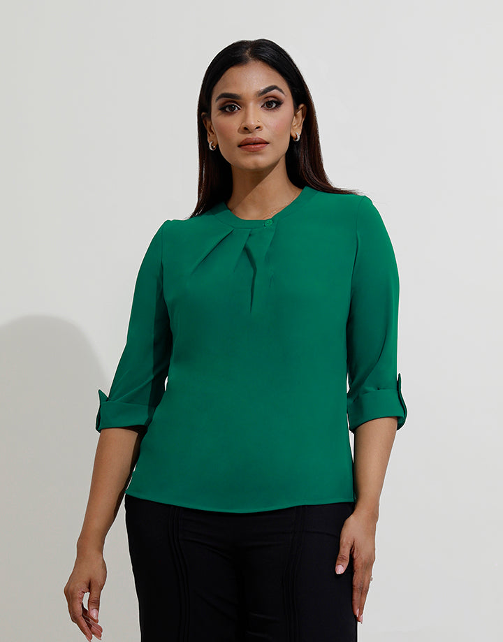 3/4 Sleeve Blouse with Pleat Detail