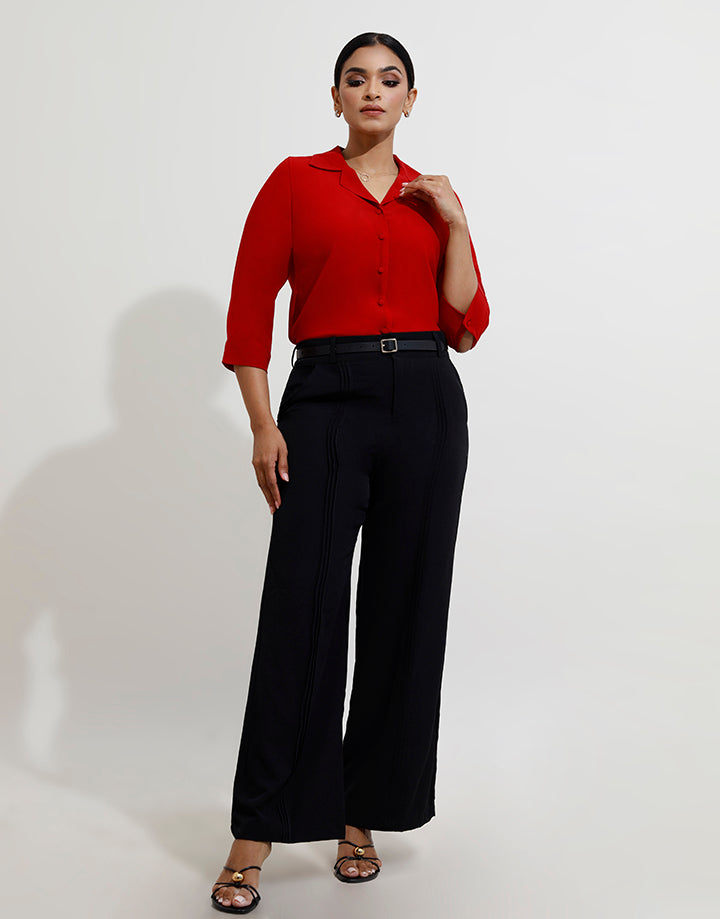 Cuban Collared Blouse with 3/4 Sleeve