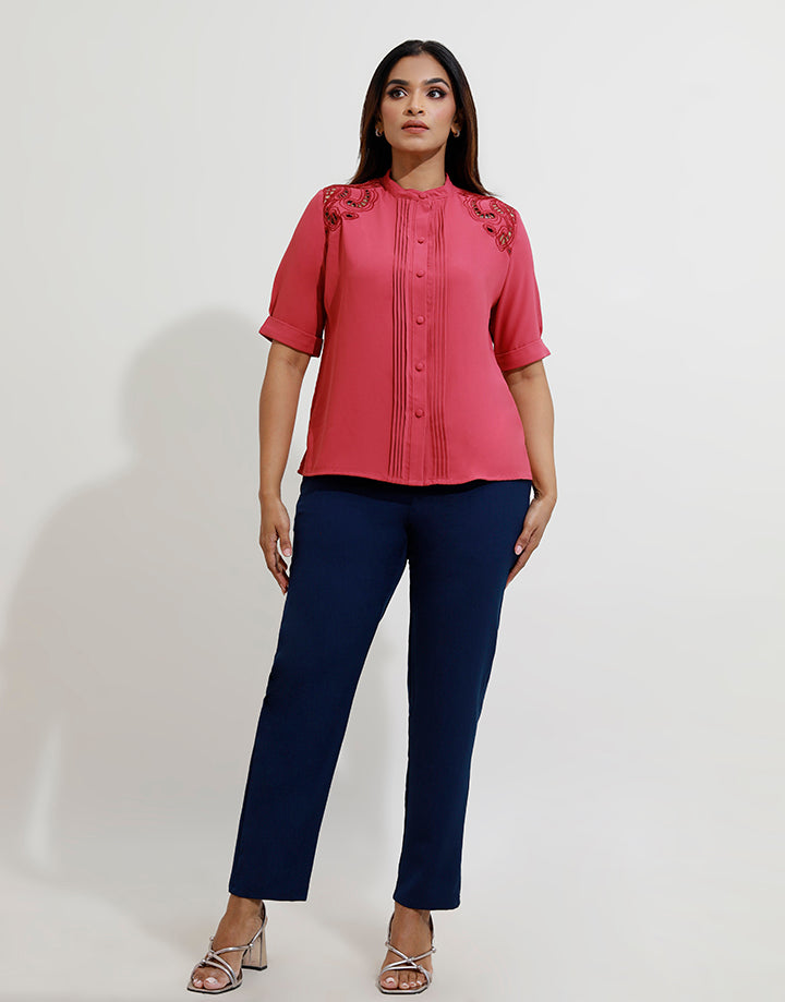 Cutwork Embroidered Pintuck Blouse